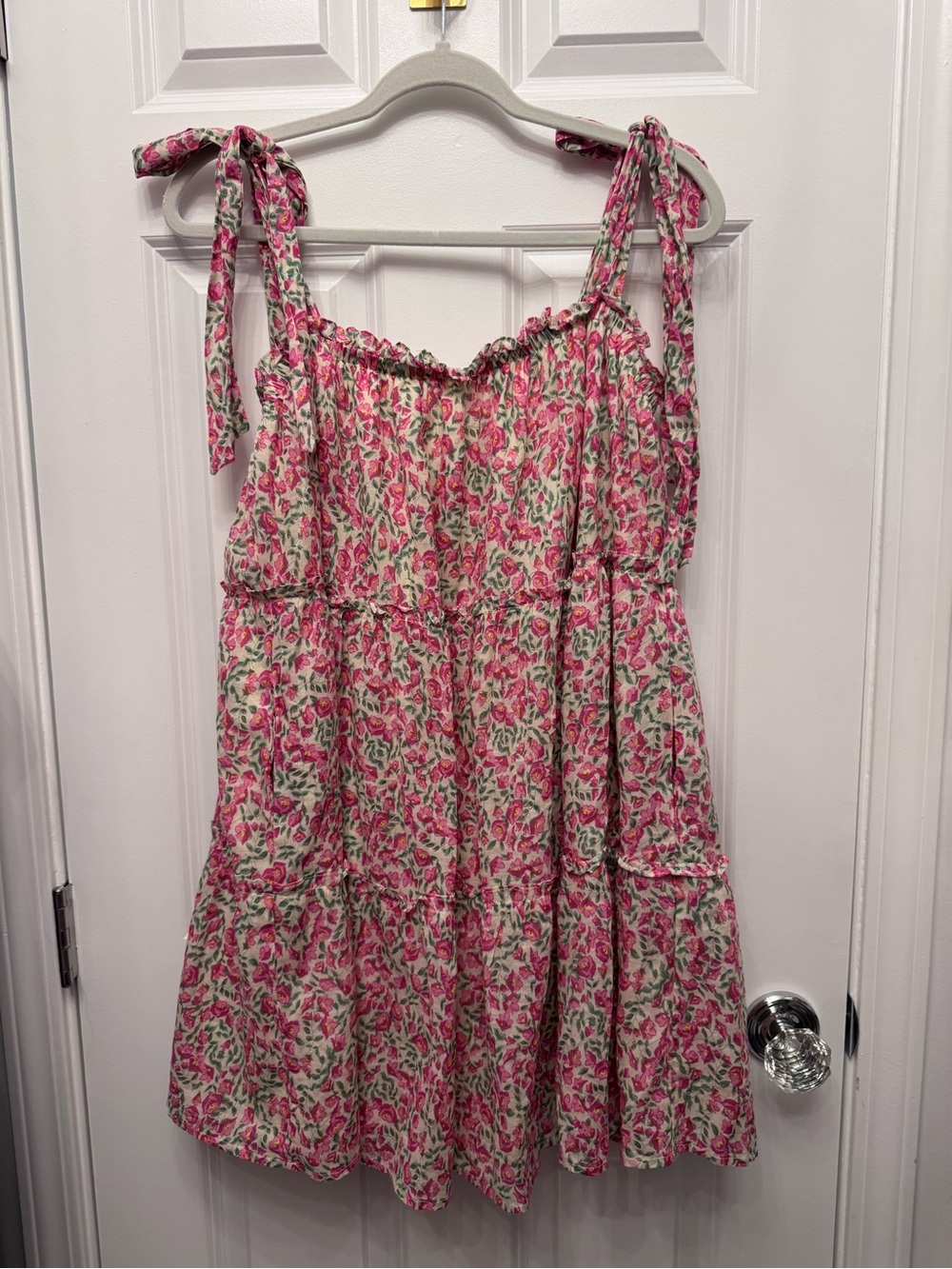 Pink Floral Tie-Shoulder Mini Dress